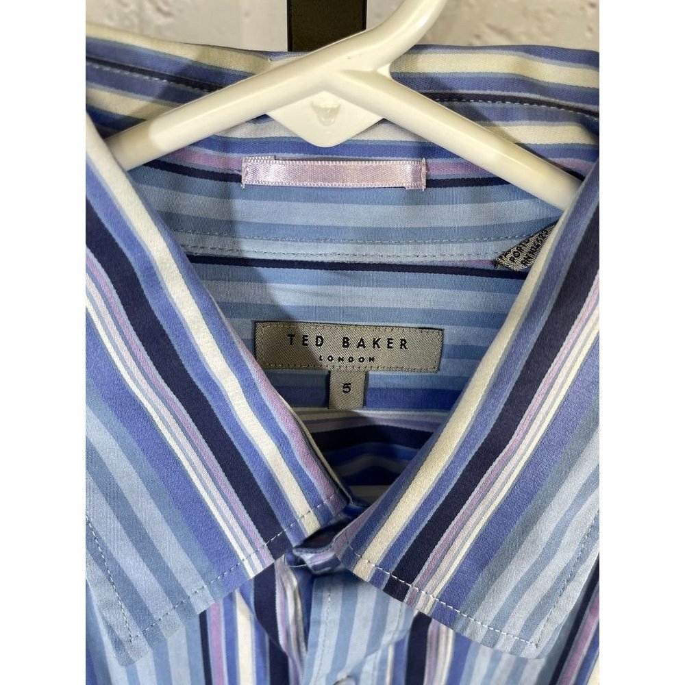 EUC Ted Baker Men’s French Cuff  Button Down Dress Shirt  Blue Stripe - Picture 4 of 5
